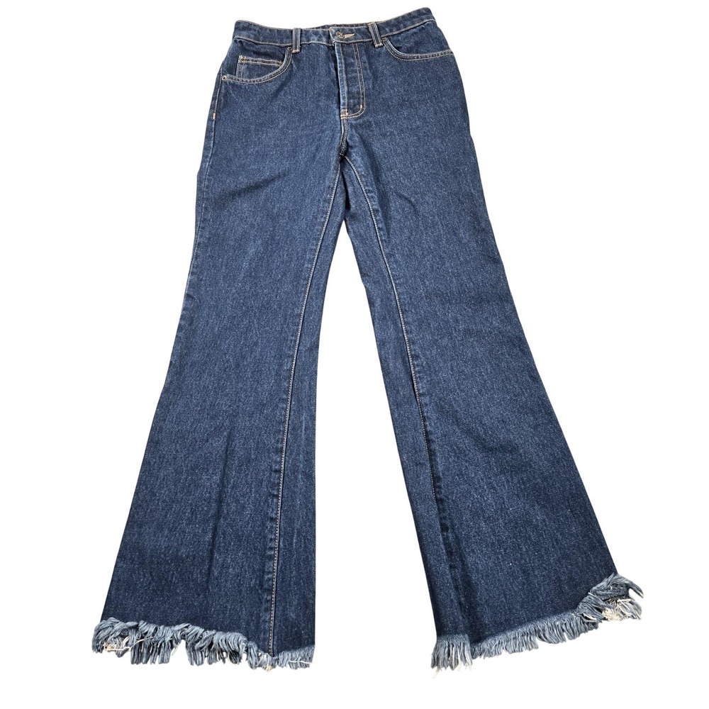 Carmar Jeans Womens 25 Blue Medium Wash Mid Rise Flare Fringe Button Fly Denim
